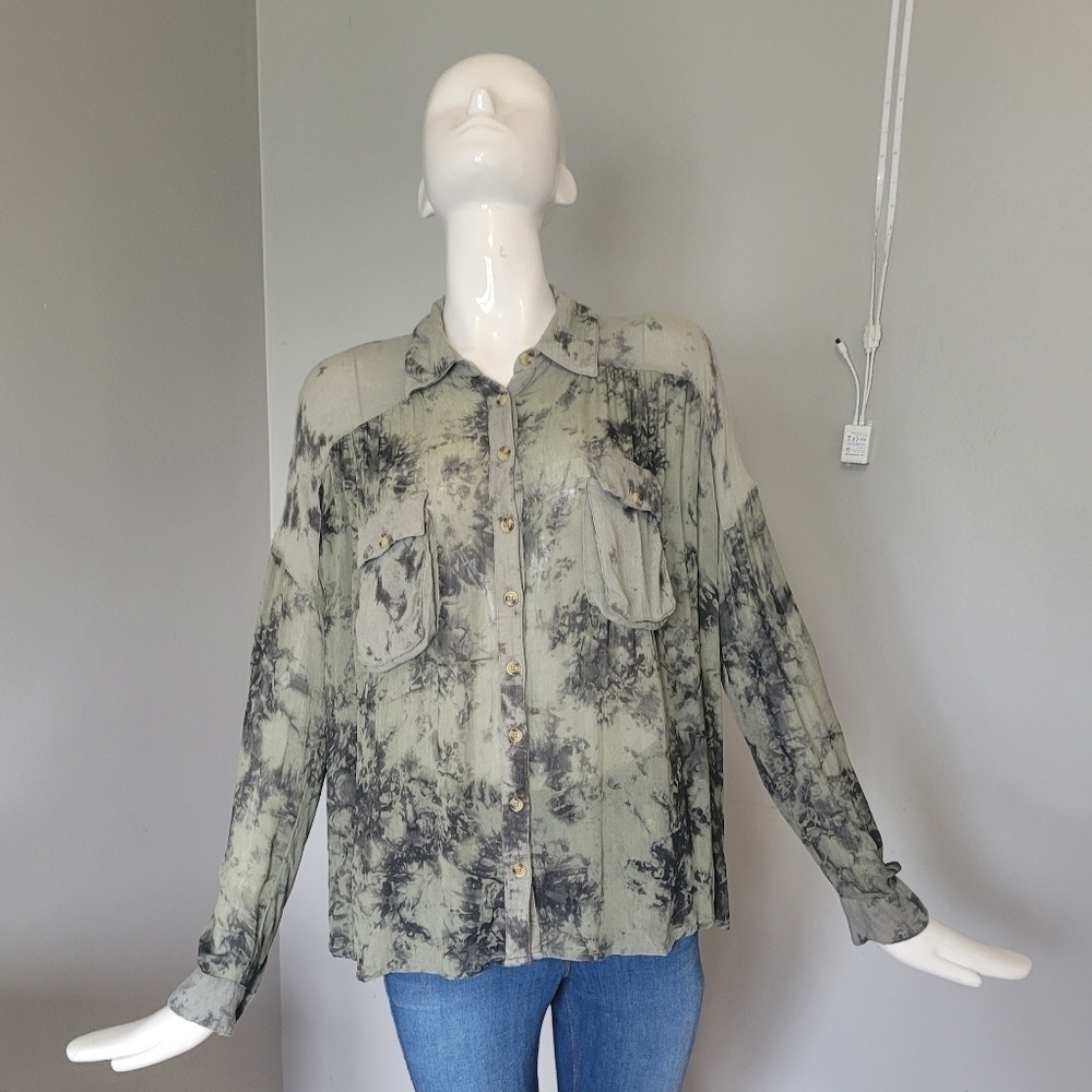 Free People Tie Dye Mixed Fabric Blouse, GUC, Size S